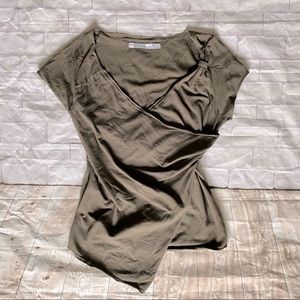 Athleta wrap short sleeve top size small olive green brown